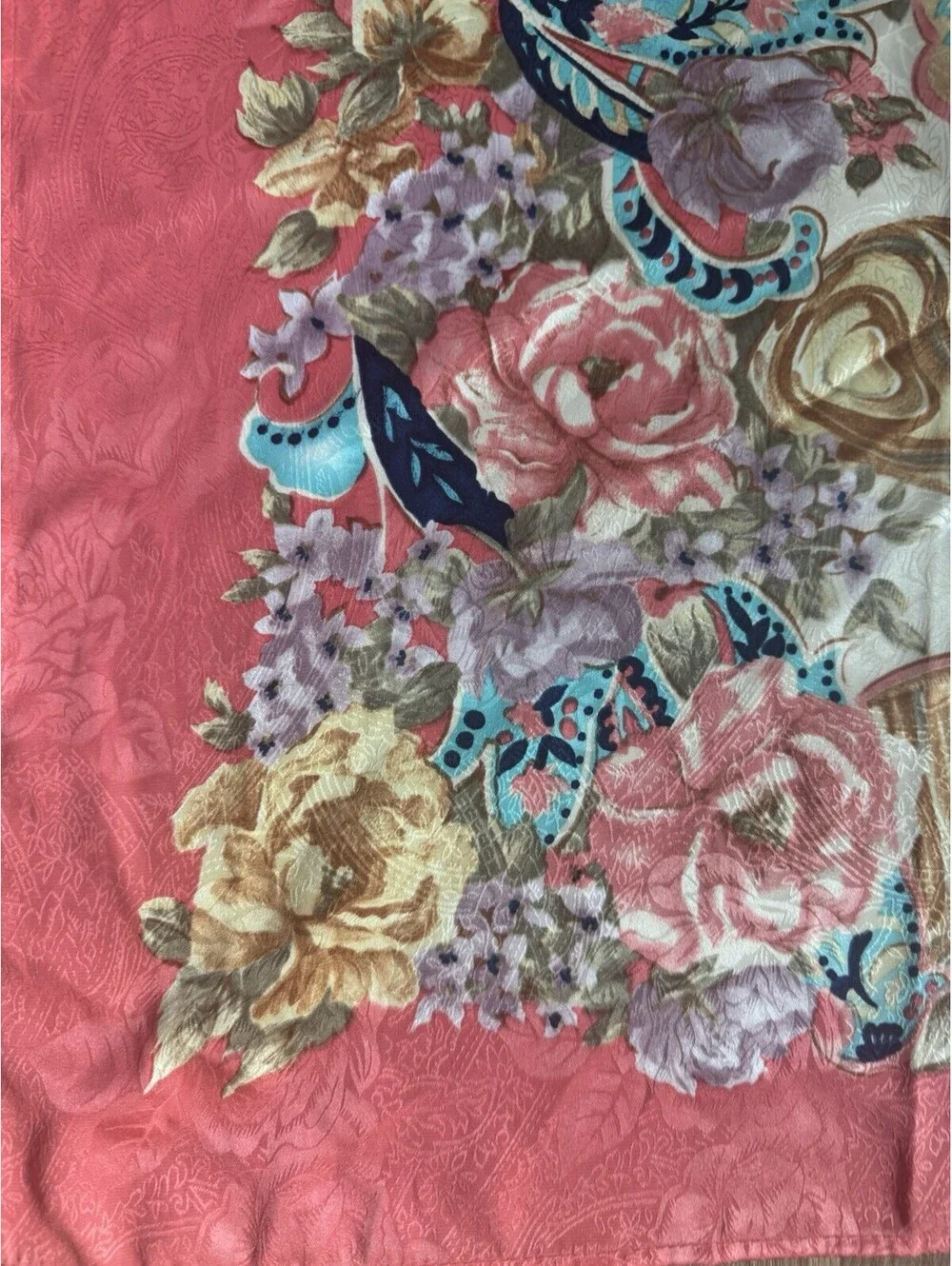 Ornate Perfume Bottle Flower Pattern Large Square Scarf Coral Cream 35x35